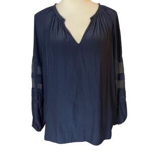 Ramy Brook Rae Long Sleeve Navy Puff Sleeve Silk Inset Oversized Blouse XS